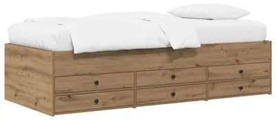Image de vidaXL : Structure de lit avec espace de rangement, style artisanal, bois de chêne, 80 x 200 cm