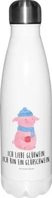 Produktbild von Mr. & Mrs. Panda Trinkflasche Schwein Glühwein - Weiß - Geschenk, trinkflaschen, Punsch, Isoliert, Thermos, Weihnachtsmarkt, Getränkeflasche, Glühschwein, Nikolaus