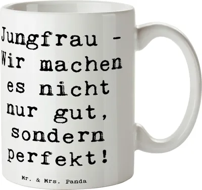 Produktbild von Mr. & Mrs. Panda Kaffeetasse Spruch Jungfrau Perfektion - Weiß - Geschenk, Detailverliebt, Bedruckte Tasse, Becher, Pott, Tierkreiszeichen, Sternzeichen, Astrologie