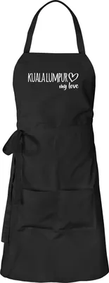 Produktbild von Huuraa Schürze Kuala Lumpur my love Schwarz mit Taschen Baumwolle Kochschürze Geschenkidee