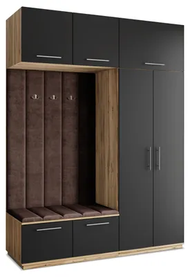 Produktbild von Masseno Garderobe-Set REMA 180/240/60 cm Modern Garderobenschrank Eiche Wotan, Veloursstoff MONOLITH 29 (Braun)
