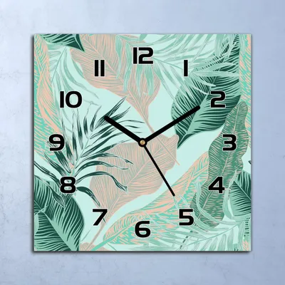 Produktbild von Wanduhr Echt-Glas-Küchenuhr Exotische Palmen Quarz Lautlos 30x30 Deko Bilder