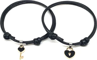Produktbild von 1 Paar Paar-Armband, schicker, verstellbarer Harz-Schlüssel-Herz-Schloss-Kettenarmreif für Dating-Schwarz