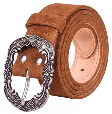 Produktbild von Herren Trachtengürtel aus Echtleder Trachten Lederhosen Gürtel mit Trachten Schnalle, Größe:58-60, Farbe:Kastanienbraun