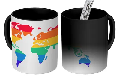 Obrázok produktu pre MuchoWow® Magický pohár Mapa sveta - Pride - Rainbow 350 ml Pohár na zmenu farby Darček Nápad na darček - Foto hrnček