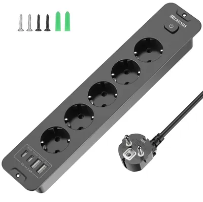Obrázok produktu pre Zásuvka s USB portom, vstavaná, 5-zásuvková s 2 USB portami