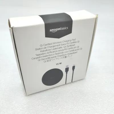 Image de AmazonBasics Chargeur sans fil Qi 15 W pour iPhone 15 14 13 12 11 X Samsung Chargeur USB noir