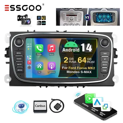 Produktbild von Autoradio 7 Zoll Touchscreen 2 DIN Android 15 für Ford Focus II S-Max Mondeo 2008-2011 mit Apple Carplay Android Auto GPS Navigation Bluetooth WiFi 2GB RAM