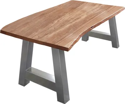 Produktbild von SAM® Esstisch Baumkante massiv Akazie Natur 140 x 80 A-Gestell silber ATHEN