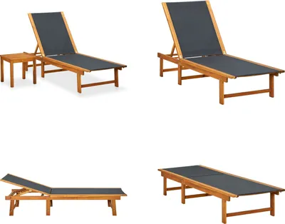 Productafbeelding van vidaXL Zonnebed met tafel, massief acaciahout en textielstof - Zonnebed - Zonnebedden - Ligstoel - Ligstoelen
