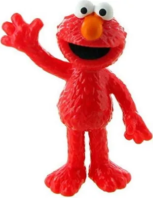 A red Elmo toy figure waving.