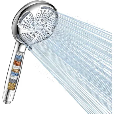 Produktbild von Duschkopf mit Filter, 7 Strahlarten, 15-stufige Filtration, Hochdruck, Silber