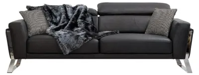 Produktbild von Schwarzer Wohnzimmer Dreisitzer Designer Sofa Luxus Leder 3-Sitzer Möbel