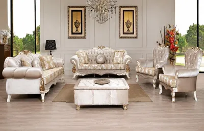 Produktbild von Casa Padrino Luxus Barock Wohnzimmer Set Rosa / Weiß / Gold - 2 Sofas mit Muster & 2 Sessel mit Muster & 1 Couchtisch - Prunkvolle Barock Wohnzimmer Möbel