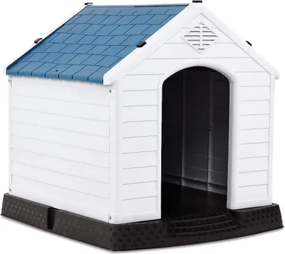 Produktbild von Hundehütte Hundehaus aus Kunststoff, Wetterfeste Hundehoehle für Indoor & Outdoor, Tierhaus mit Erhoehter Bodenplatte