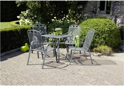 Produktbild von greemotion Gartenmöbel Set 5-teilig Toulouse Gartenset Metall grau wetterfest inkl. Tisch eckig