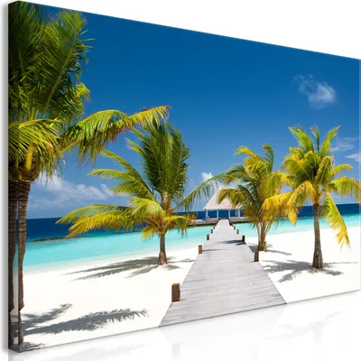 Produktbild von Wandbild Mega XXXL Meer Strand 250x125 cm Einteiliger XXL-Format Kunstdruck zur Selbstmontage Leinwandbilder moderne Bilder DIY Wanddekoration Wohnung Deko Tropische Insel Palmen c-B-0539-ak-e