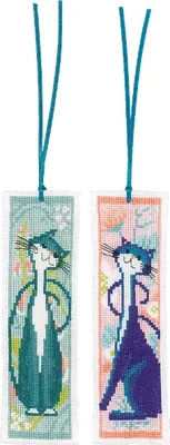 Produktbild von Vervaco Lesezeichen Kreuzstich Set "Blumenkatzen" 2er Set, Zählmuster, 6x20cm
