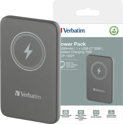 Zdjęcie produktu dla Verbatim Charge 'n' Go, 10000 mAh, Litowo-polimerowy (LiPo), Quick Charge 3.0, Bezprzewodowe ładowanie, Szary