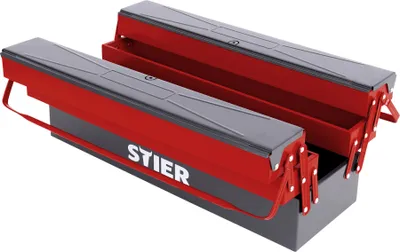 Produktbild von STIER Werkzeugkasten leer, sehr robust und wiederstandsfähig, aus hochwertigem Stahlblech, 600x190x200 mm, Werkzeugkoffer mit 5 Fächern, platzsparend durch kompaktes Design der Werkzeugkiste
