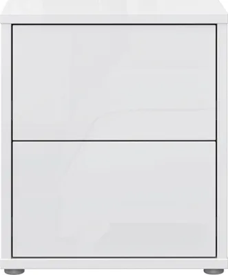 Produktbild von Forte ALICE SPRINGS Kommode 50, moderner Nachttisch, Beistelltisch, 2 Schubladen, Schlafzimmer, Wohnzimmer, Holzwerkstoff, Weiß Glanz, 49,8 cm breit x 57,5 cm hoch x 34,9 cm tief