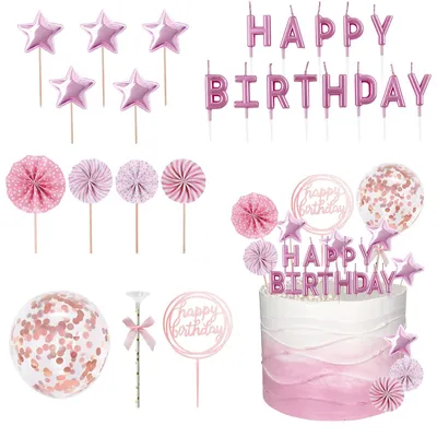 Tortendekoration rosa Happy Birthday, 1 Stück