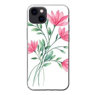 Produktbild von MuchoWow® Handyhülle Schutzhülle Hülle für iPhone 13 Blumen - Aquarell - Rosa Silikon Softcase Handy Hülle - Karteninhaber