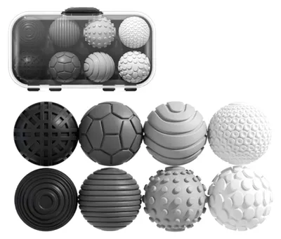 Produktbild von INF Magnetische Sensorik-Bälle 8er-Pack – Strukturierte Fidget-Kugeln mit Neodym-Magneten, verschleißbeständiges PVC, tragbar mit Trageband und Aufbewahrungsbox Schwarz
