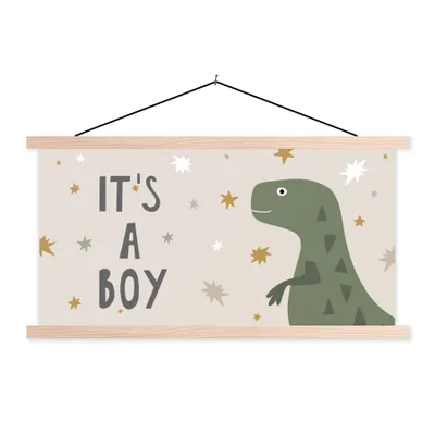 Produktbild von MuchoWow® Textilposter Zitate - Es ist ein Junge - Sprichwörter - Baby - Kinder - Jungen - Kinder - Jungen 120x60 cm mit holzfarbenen Rahmen - Klemmleiste