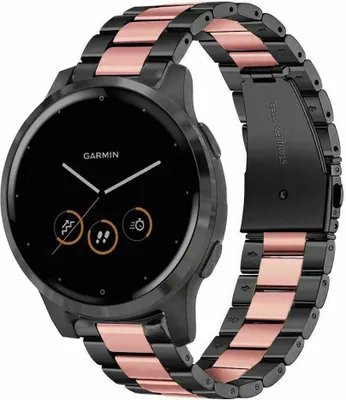Produktbild von Strap-it Stahlarmband - Kompatibel mit Garmin Vivomove 3s Armband 39mm - Gliederarmband Edelstahl Faltschließe für Armband Schwarz, Rosa18mm Smartwatch