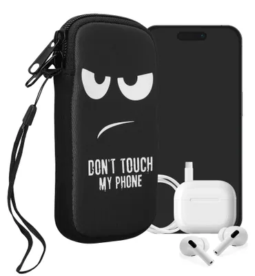 Produktbild von kwmobile Handytasche für Smartphones S - 4,5" - Neopren Handy Tasche Hülle Cover Case Schutzhülle - Don't touch my Phone Weiß Schwarz - 14,4 x 8,3 cm