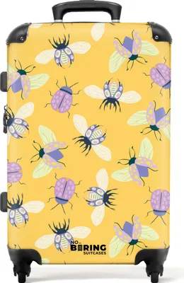 Produktbild von NoBoringSuitcases.com Hartschalen Koffer Mittelgroß 67x43x25 cm, 72L, Insekten- und Pflanzendrucke für Frauen: Gelb mit Insekten, Reisekoffer mit 4 Rollen