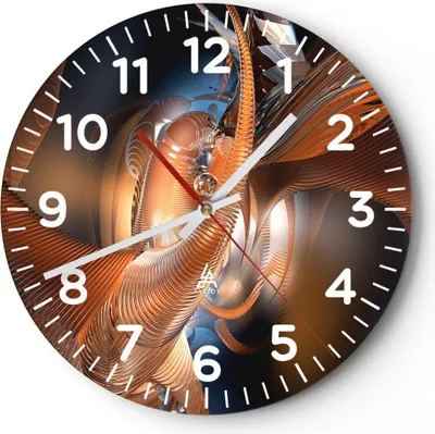 Produktbild von Wanduhr - Rund - Glasuhr - Grafik konzept abstraktion - 40x40cm - Schleichendes Uhrwerk - Lautlos - zum Aufhängen bereit - Dekoration Modern - Wanddekoration aus Glas - C4AR40x40-2332