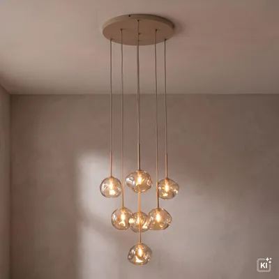 Produktbild von Pendelleuchte Metall Glas B: 485 cm H: max. 150 cm Sandfarben Cognac G9 Modern, KI-generiertes Bild