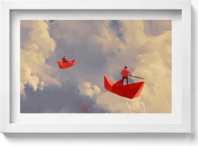 Produktbild von Papierbootfahrt– Wandbild mit Rahmen – Gerahmtes Bild  – Wanddekoration – 30x20 cm –  Weiß Rahmen