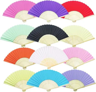 Produktbild von 12 STK. Handfächer Weiß Rosa Bunte Fächer Papierfächer Hochzeitsfächer Taschenfächer Faltfächer Gastgeschenk Für Hochzeit Geburtstag Abiturball Sommer Party mit Beutel