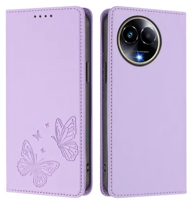 Produktbild von Lederhülle für Realme 11 5G, Schmetterling Prägung Leder Brieftasche Schutzhülle mit Ständer Violett