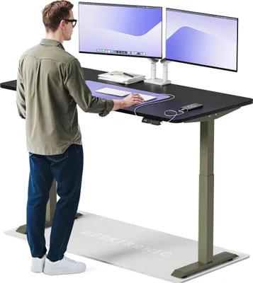 Image de Desktronic HomeOne Bureau électrique réglable en hauteur 160x80cm vert/noir avec fonction mémoire, technologie anti-collision, ports de charge USB-A et USB-C