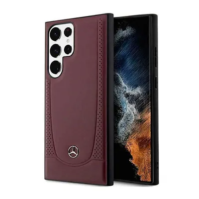 Produktbild von Hülle Case für Galaxy S23 Ultra Mercedes Echtleder weinrot Stern Logo
