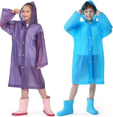 Produktbild von 2 Stš¹ck Regenponcho Kinder, Wiederverwendbar Wasserdicht Regencape mit Kapuze und ?rmeln, Eva Atmungsaktiv Regenschutz Regenmantel fš¹r M?dchen Jungen Wandern Camping Reisen