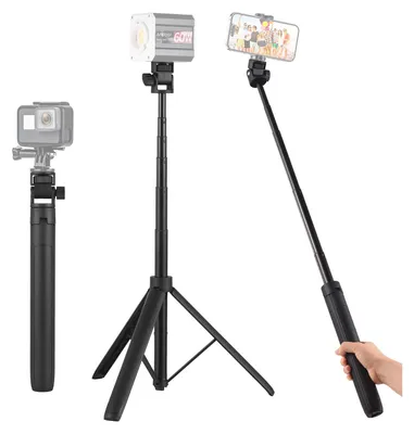 Produktbild von 140 cm/55 Zoll ausziehbarer Lichtstaender, verstellbares Selfie-Stick-Stativ aus Aluminiumlegierung mit 1/4 Zoll Schraube, Telefonstativ fuer Kamera, kompaktes Videolicht