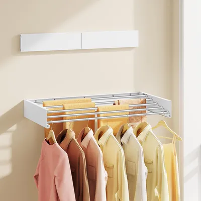 Produktbild von SONGMICS Wandtrockner ausziehbar, klappbarer Wäschetrockner mit 5 Stangen, platzsparend für innen und außen, 80 cm, weiß