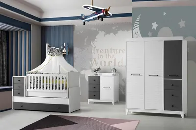 Productafbeelding van Modern Kinderzimmer Set Besteht aus Kinderbett Schrank Kommode 3tlg