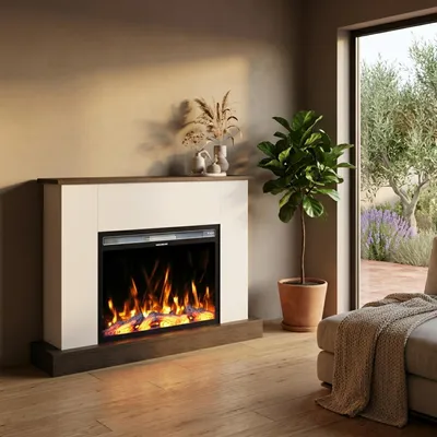 Produktbild von Garlivo Elektrokamin 'ROMA Weiss/Wenge ' | LED Standkamin in weiss mit Heizung (1700 W) | HxBxT: 84x112x27cm