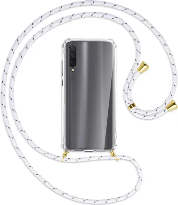 Produktbild von Handykette Backcover-Schutzhülle mit Band (Metall goldfarben) für Xiaomi Mi 9 Lite / CC9 - weiß/grau