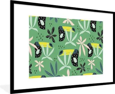 Produktbild von MuchoWow® MuchoWow® Gerahmtes Poster Tukan - Blätter - Dschungel 90x60 cm - Poster mit zchwarzem Bilderrahmen - Wanddekoration - Fotos