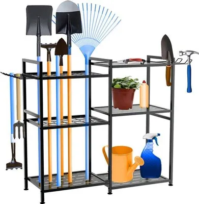 Produktbild von Famanu Werkzeug Organizer mit Rädern und Haken - Aufbewahrungssystem für Schaufeln und Rechen