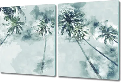 Produktbild von Glas Schneidebrett Herdabdeckplatten Schneideplatten - 2x 40x52 cm - Palme und Wiese