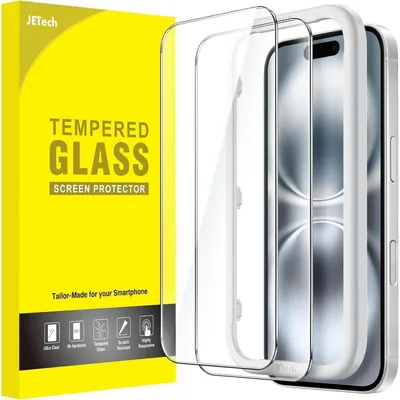 Zdjęcie produktu dla Folia ochronna na iPhone 16 (6,1 cala), hartowana folia ochronna na ekran, HD, przezroczysta, 2 sztuki