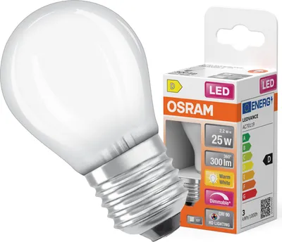 Zdjęcie produktu dla Żarówka LED P45 Kulka E27 2.2W = 25W 300lm 2700K Ciepła CRI90 300° Filament Ściemnialna SUPERSTAR PLUS CLASSIC Osram